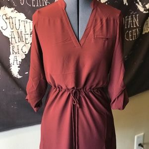 100% polyester Long Sleeve Dress w/waist tie
